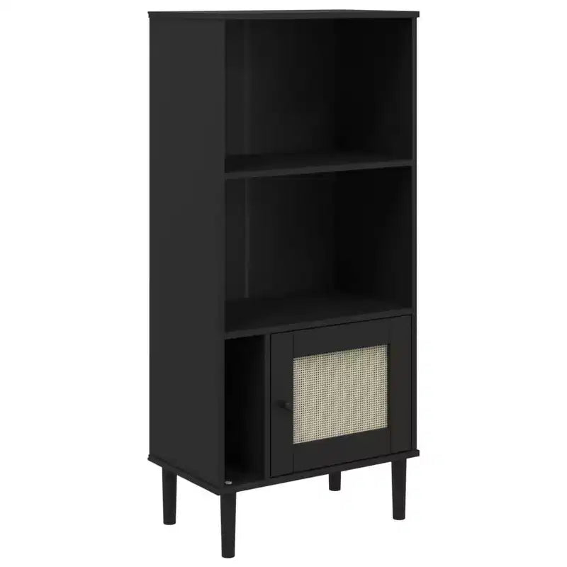 Libreria con ante effetto rattan e struttura in pino massiccio, 3 ripiani, 60 cm L x 35 cm P x 130 cm H