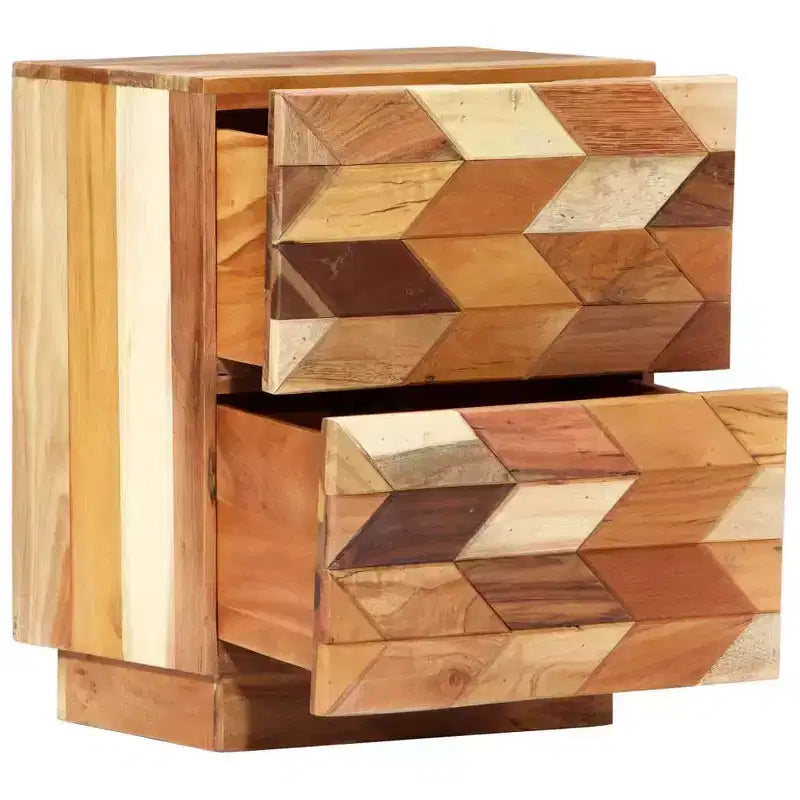 Comodino con 2 cassetti, legno massello di recupero, 40 cm L x 30 cm P x 50 cm H