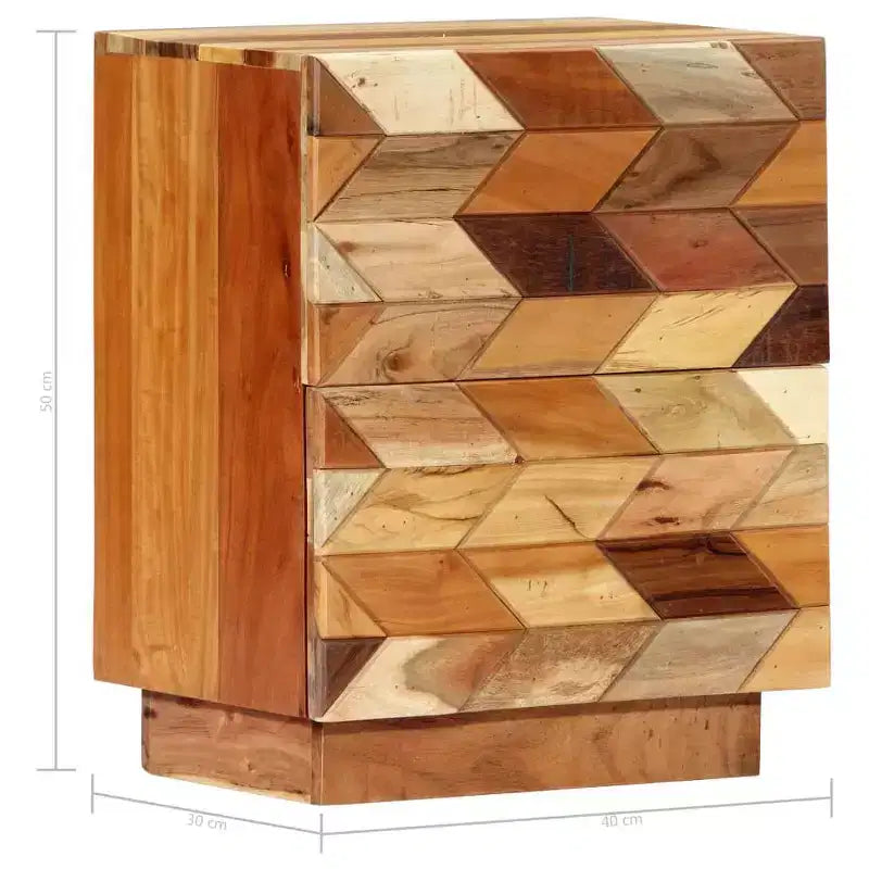 Comodino con 2 cassetti, legno massello di recupero, 40 cm L x 30 cm P x 50 cm H