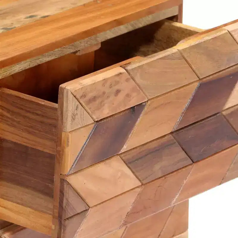 Comodino con 2 cassetti, legno massello di recupero, 40 cm L x 30 cm P x 50 cm H
