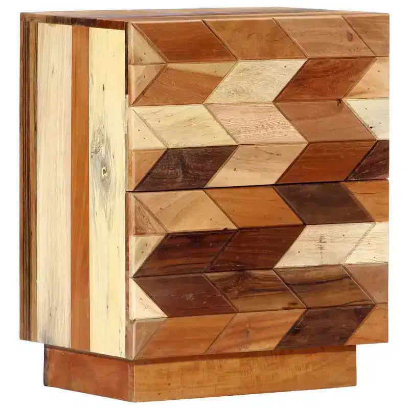 Comodino con 2 cassetti, legno massello di recupero, 40 cm L x 30 cm P x 50 cm H