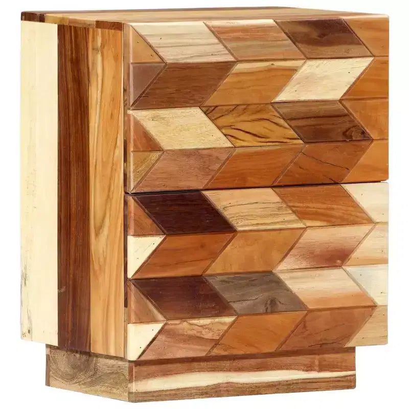 Comodino con 2 cassetti, legno massello di recupero, 40 cm L x 30 cm P x 50 cm H